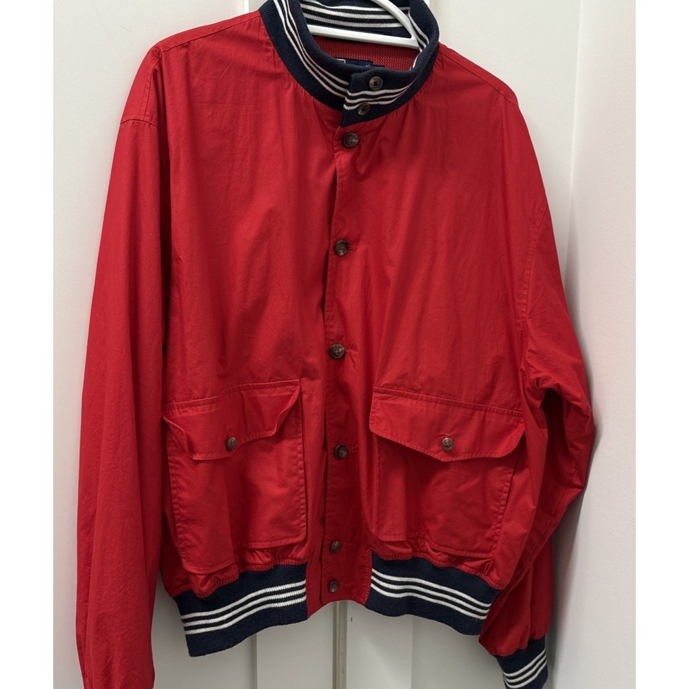 Vintage Polo Ralph Lauren Mens XL Bomber Vented Lined Jacket Red Blue Trim READ
